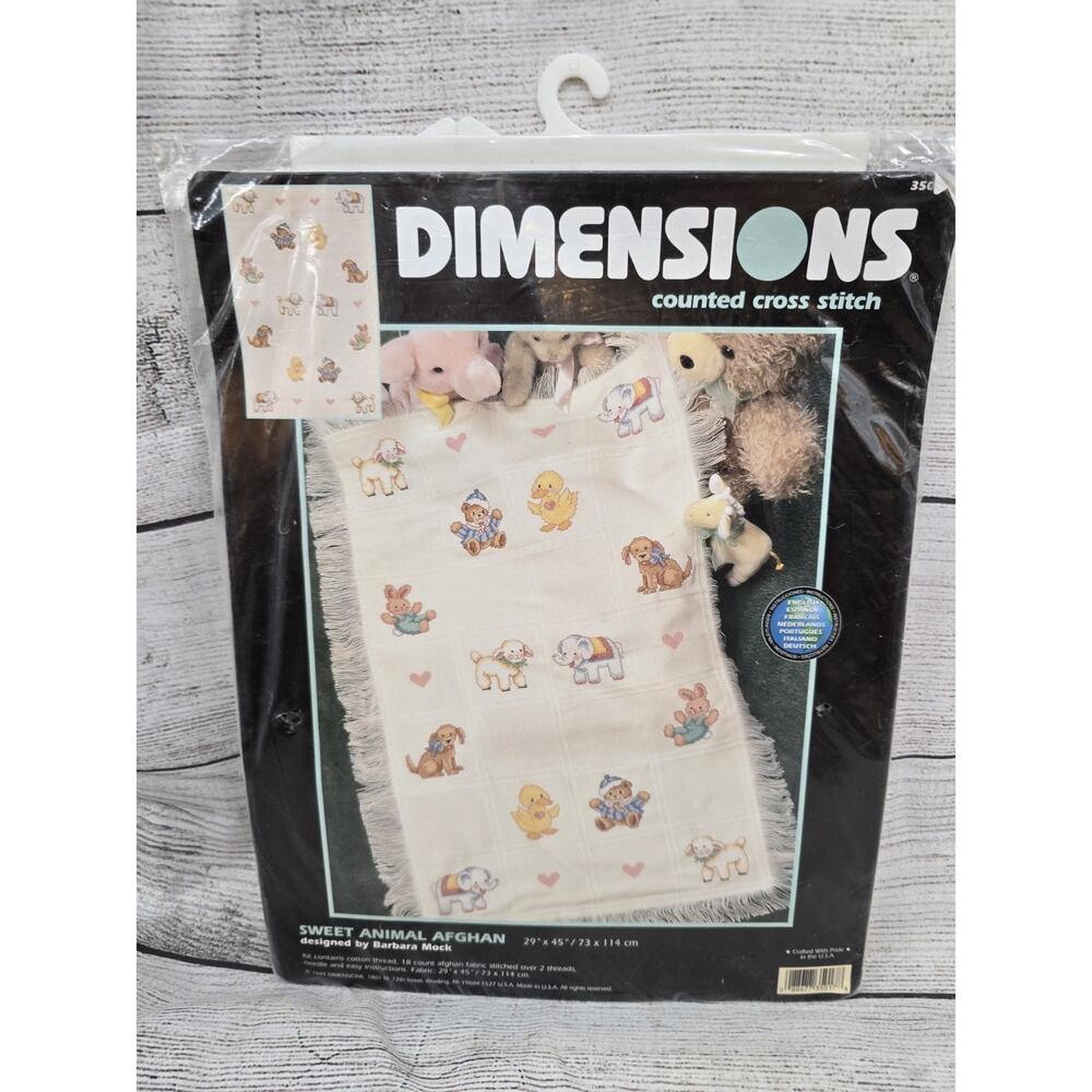 NOS Dimensions SWEET ANIMAL AFGHAN Counted Cross Stitch Kit 35017 29" x 45"